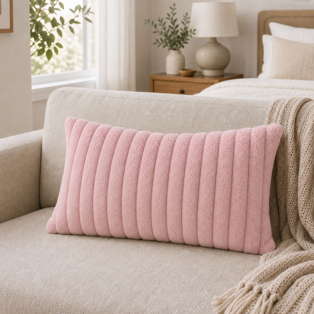Cozy Haven Faux Rabbit Fur Pillow Cover Collection - Pink / 30 x 50 cm, Pink / 55 x 55 cm, Pink / 60 x 60 cm
