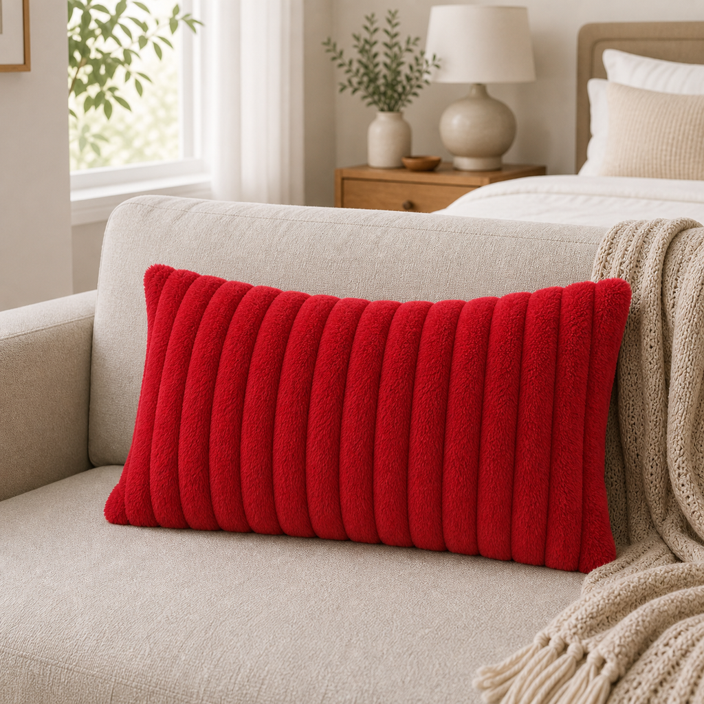 Cozy Haven Faux Rabbit Fur Pillow Cover Collection - Red / 30 x 50 cm, Red / 55 x 55 cm, Red / 60 x 60 cm