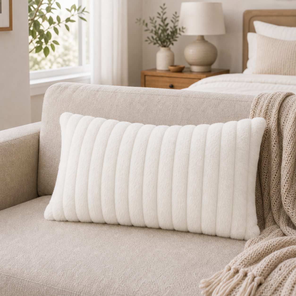 Cozy Haven Faux Rabbit Fur Pillow Cover Collection - White / 30 x 50 cm, White / 55 x 55 cm, White / 60 x 60 cm