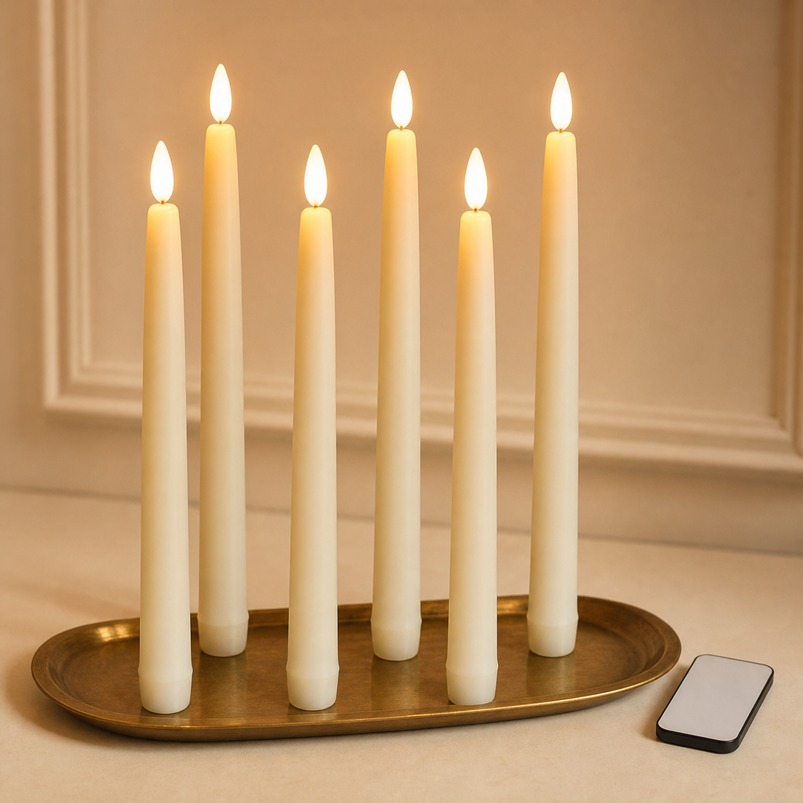 Cozy Haven Flameless Taper Candles with Remote — Set of 6 with Remote — angle view