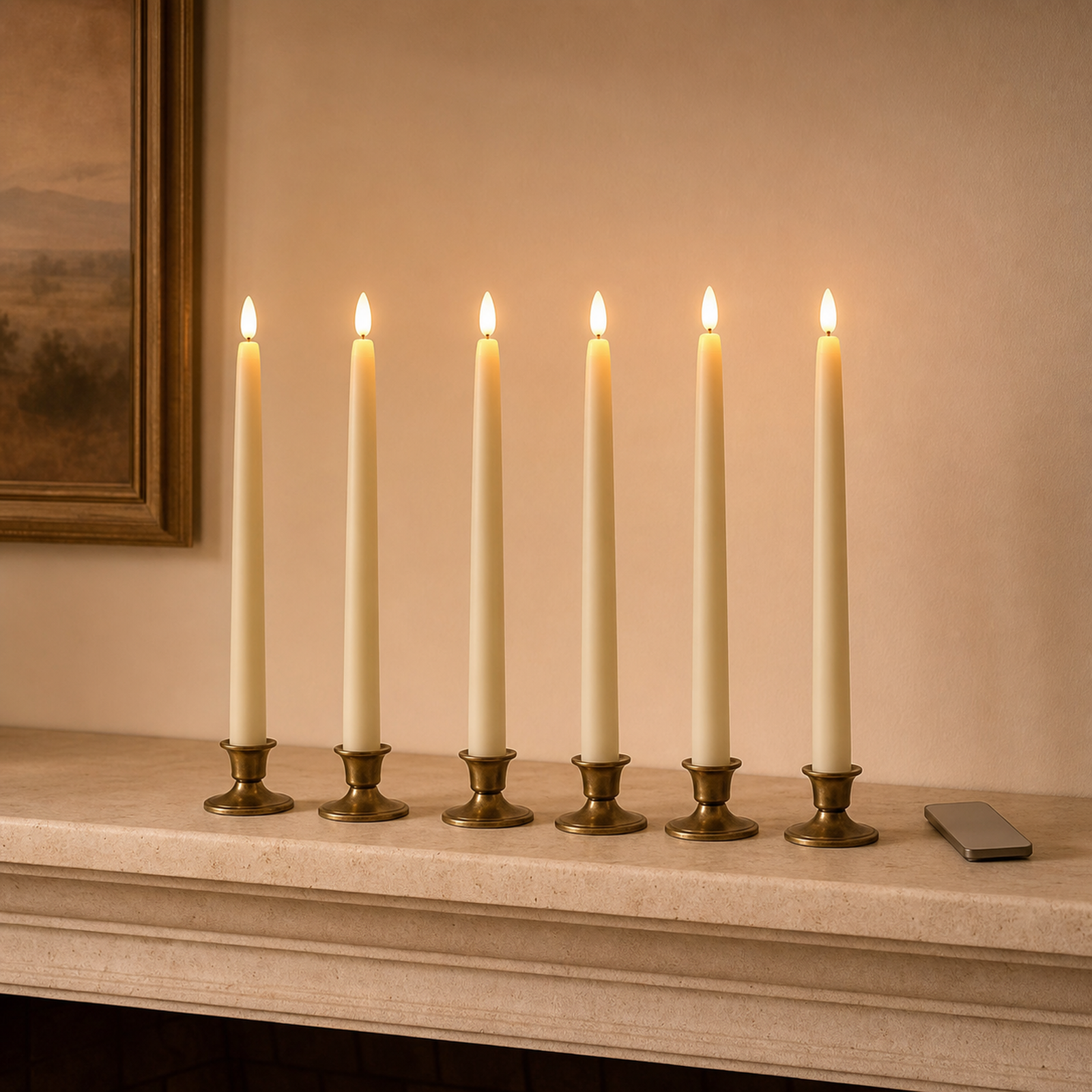 Cozy Haven Flameless Taper Candles with Remote — Set of 6 with Remote — scale view