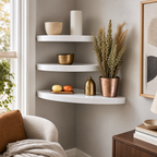 Cozy Haven gallery image for Cozy Haven Floating Corner Wall Shelves Set - 3 Pack White Wood Zigzag Display Storage Shelves - Living Room & Bedroom