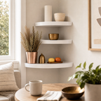 Cozy Haven gallery image for Cozy Haven Floating Corner Wall Shelves Set - 3 Pack White Wood Zigzag Display Storage Shelves - Living Room & Bedroom