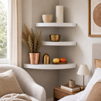 Cozy Haven gallery image for Cozy Haven Floating Corner Wall Shelves Set - 3 Pack White Wood Zigzag Display Storage Shelves - Living Room & Bedroom