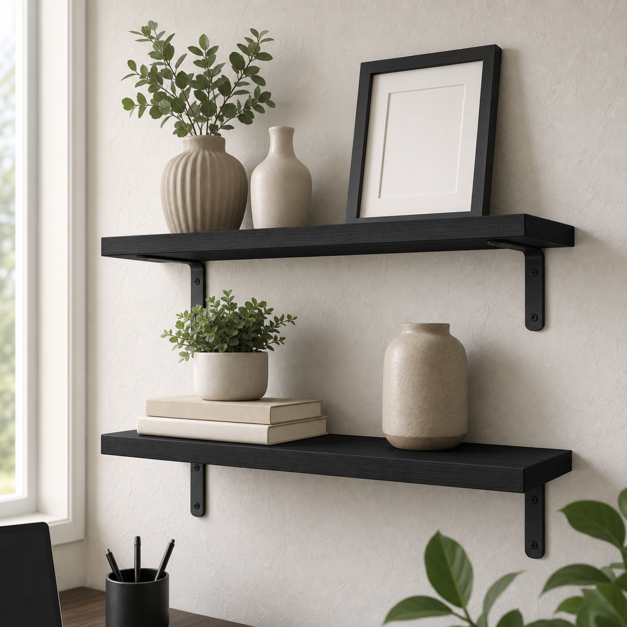 Cozy Haven Wooden Floating Shelves Set in Black