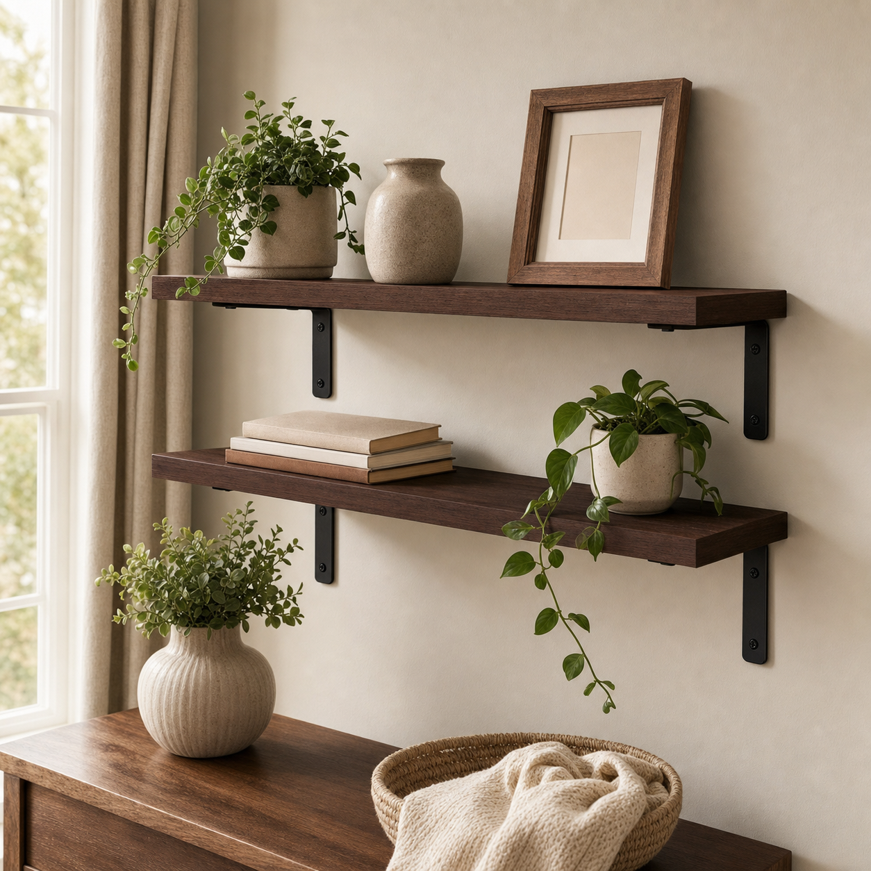 Cozy Haven Wooden Floating Shelves Set - 2 Pack styled home view 4 for Brown