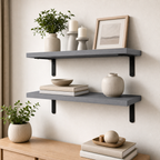 Cozy Haven Wooden Floating Shelves Set - 2 Pack styled home view 2 for Gray