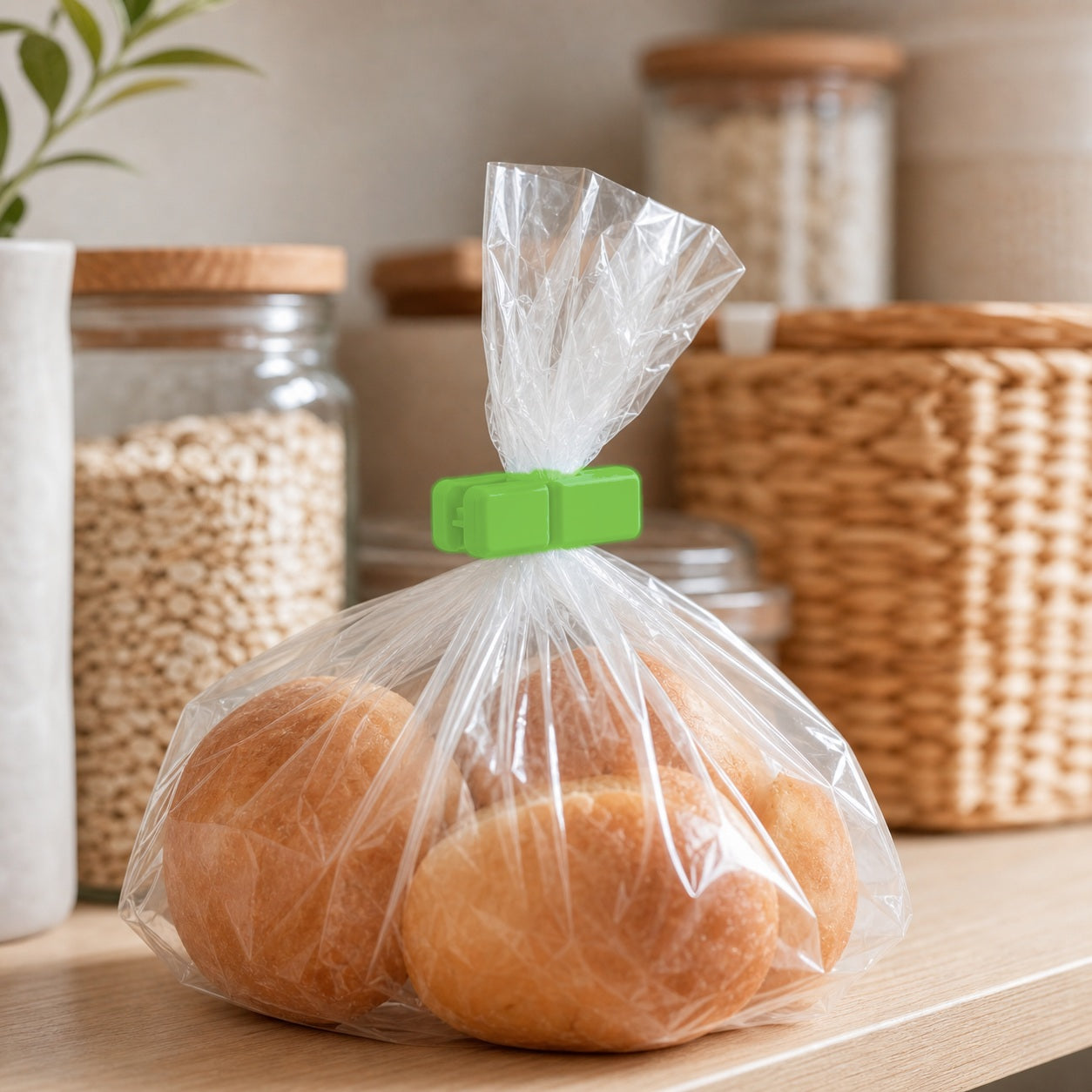 Cozy Haven Food Bag Sealing Clips - green clip on bread bag