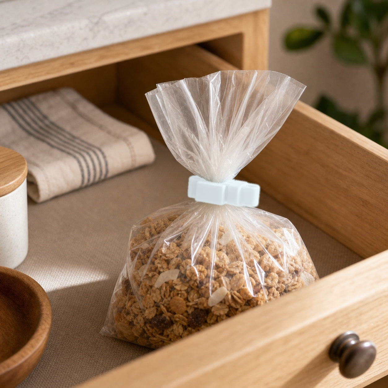 Cozy Haven Food Bag Sealing Clips - white clip pantry detail