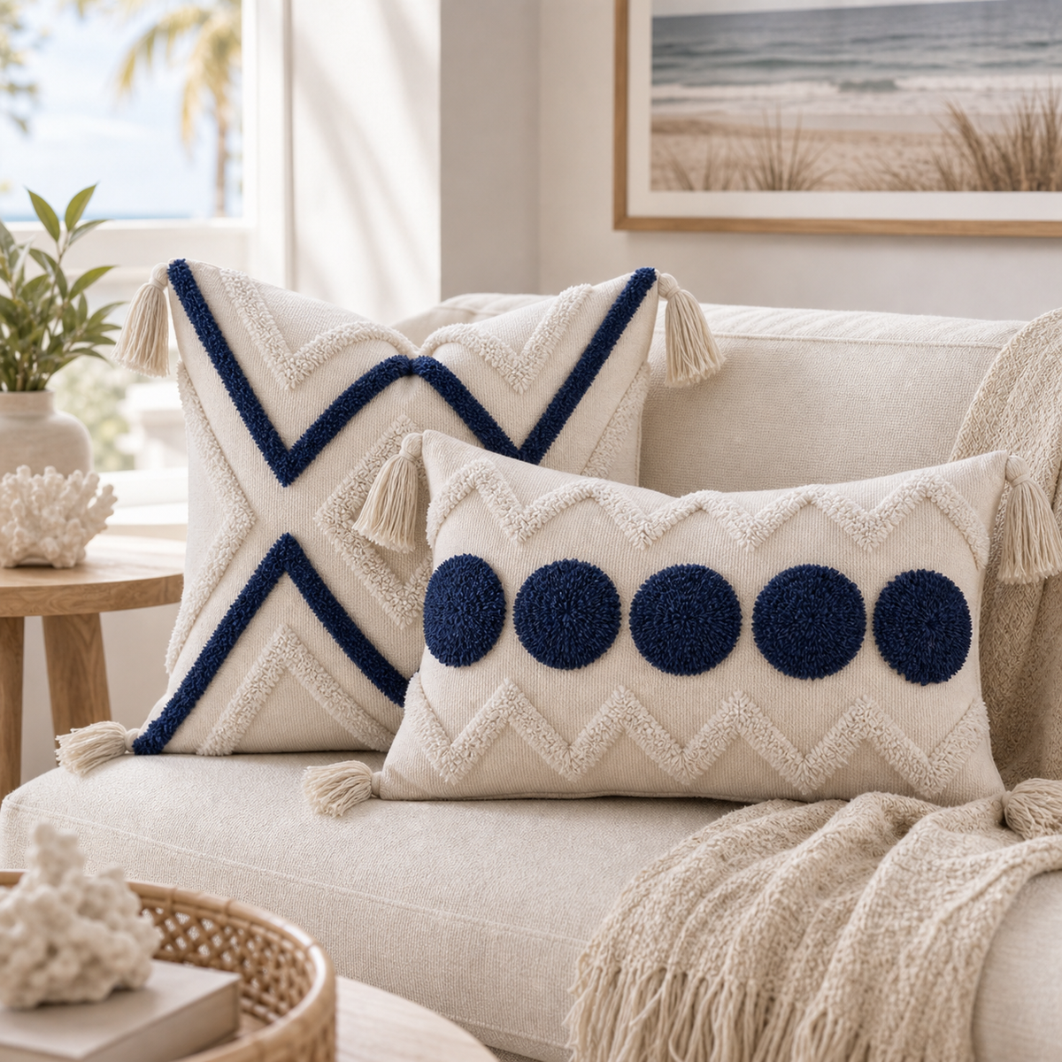 Cozy Haven Fringe Tufted Pillow Cover Set styled in a home setting