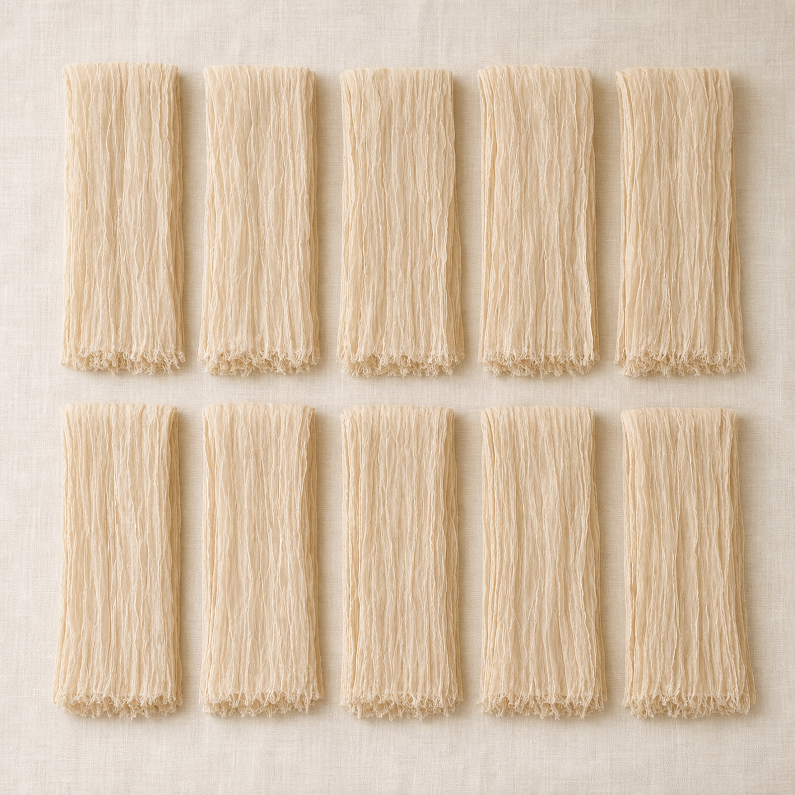 Cozy Haven Gauze Table Runner Set (10-Piece) — Beige — detail view
