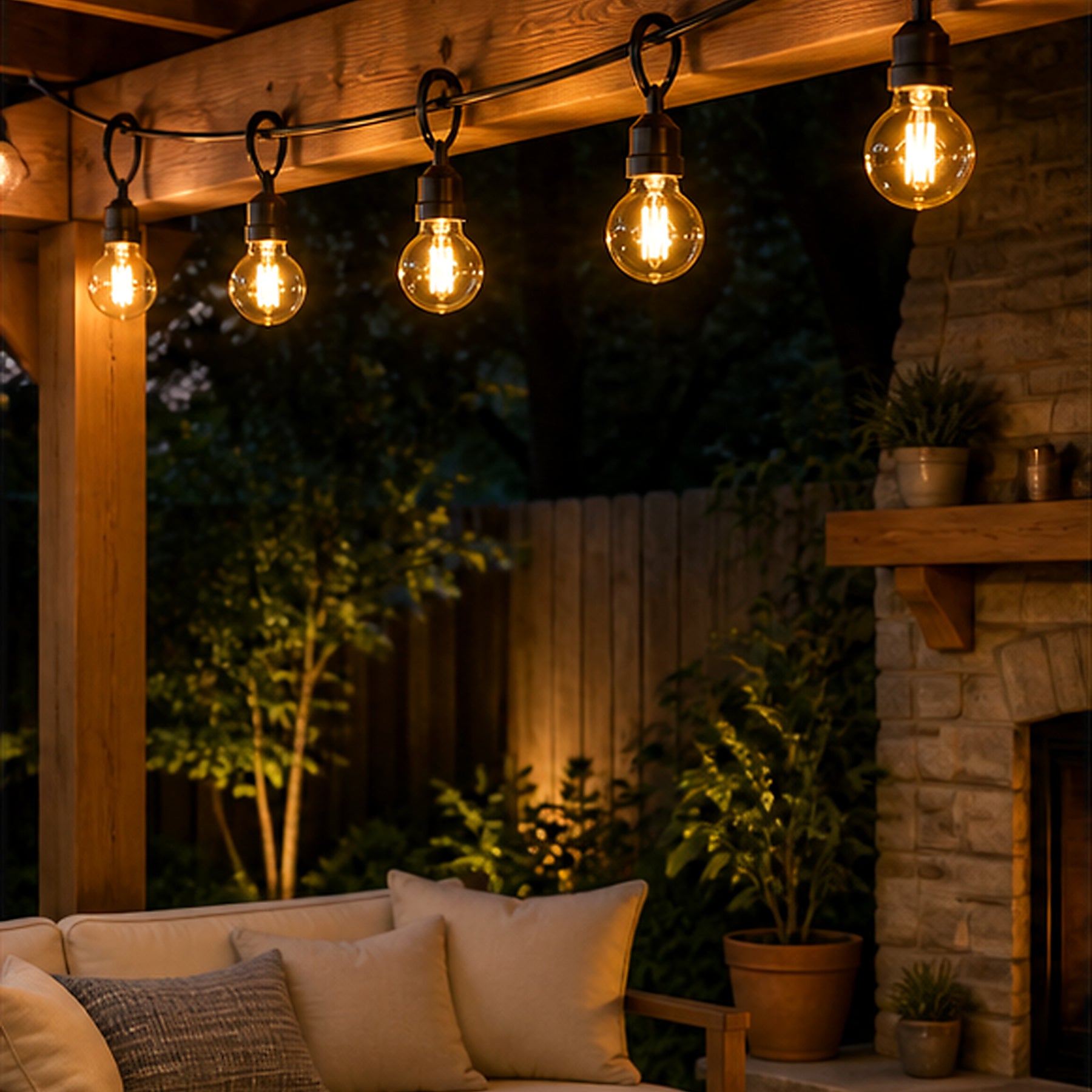 Cozy Haven Globe Solar String Lights on covered patio