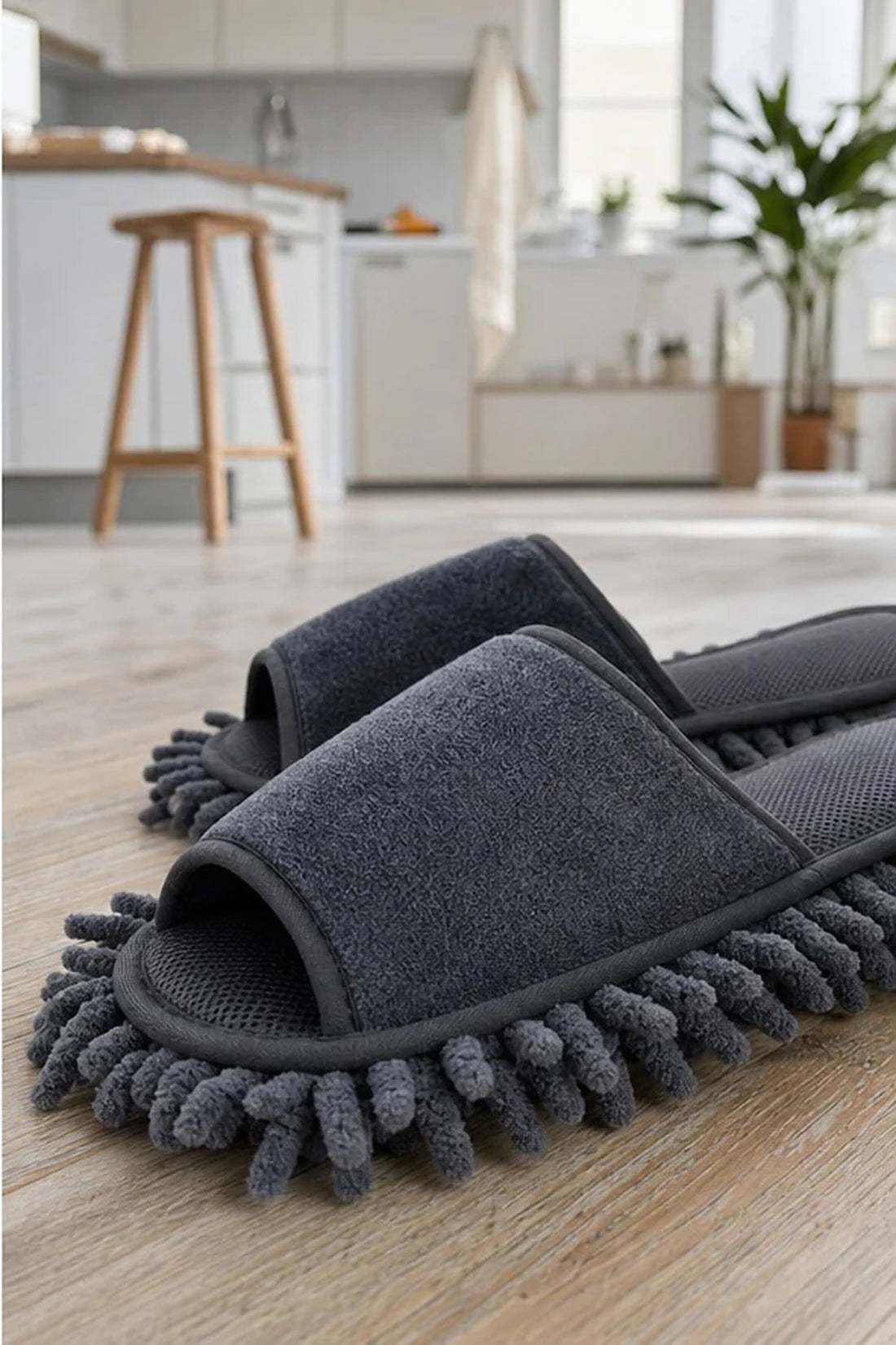Gray Microfiber Mop Slippers - M 39-42