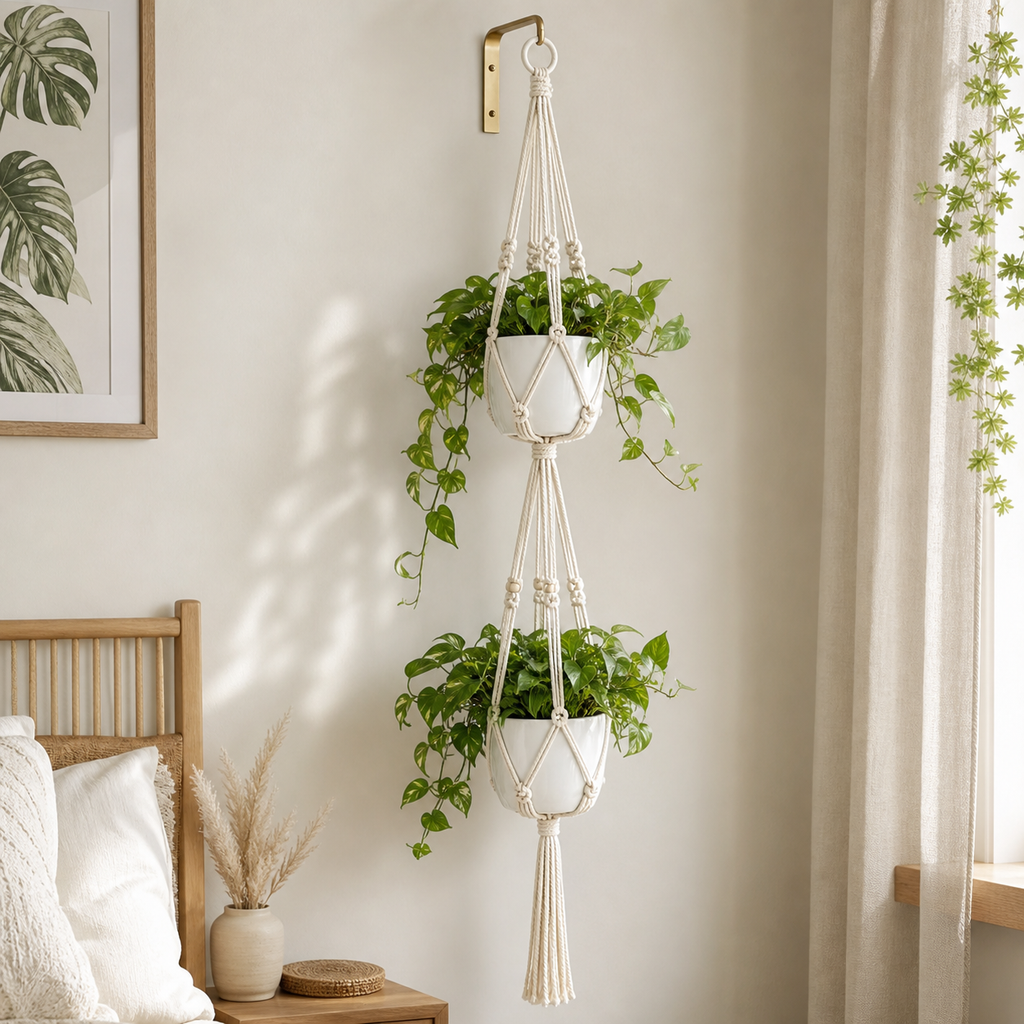 Cozy Haven Tiered Macrame Plant Hanger - Handmade Hanging Flower Pot Holder