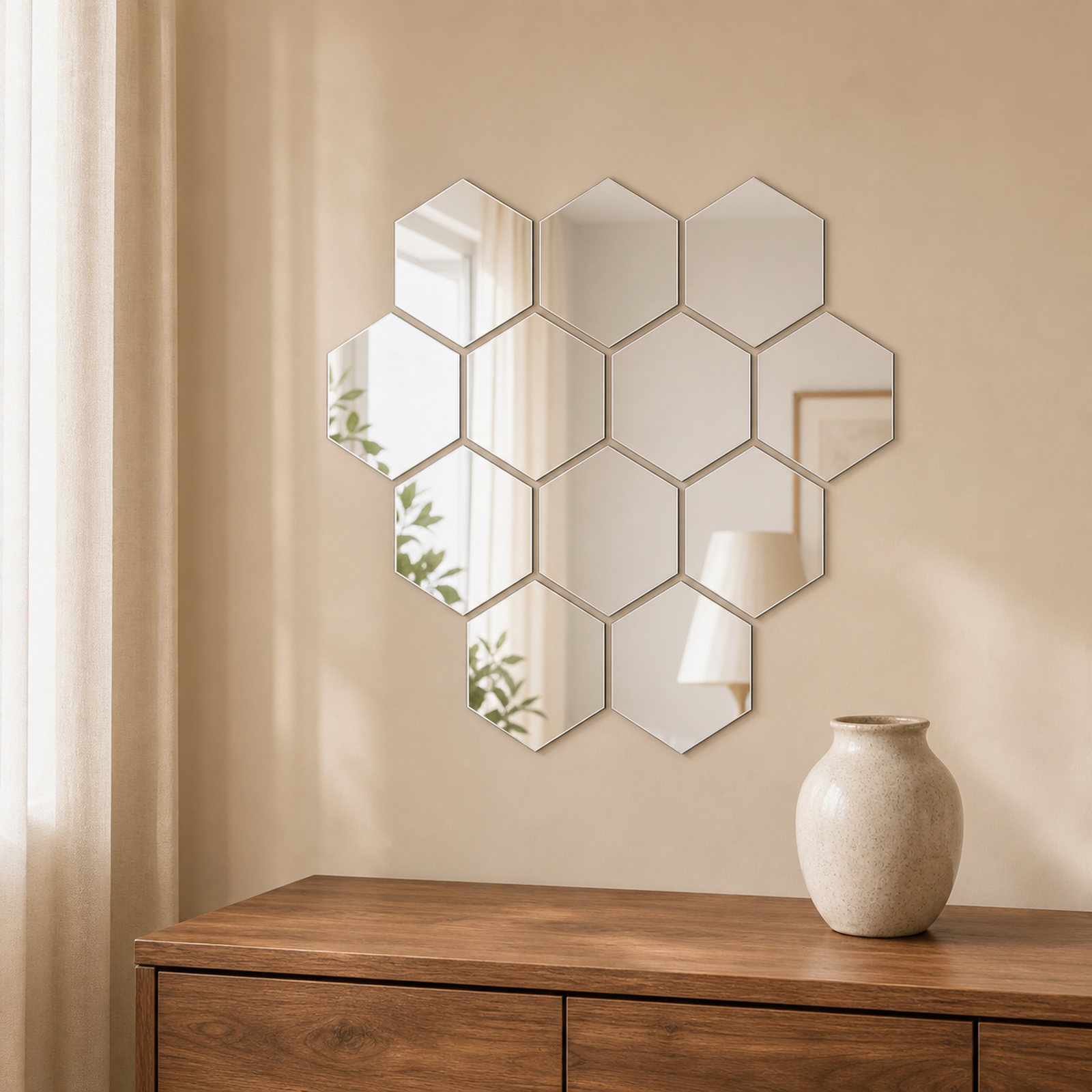 Cozy Haven 12-Pack Solid Hexagon Mirror Wall Sticker Set — lifestyle view
