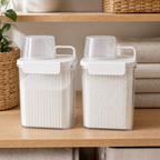 Two 1100 ml labelled laundry detergent dispenser jars