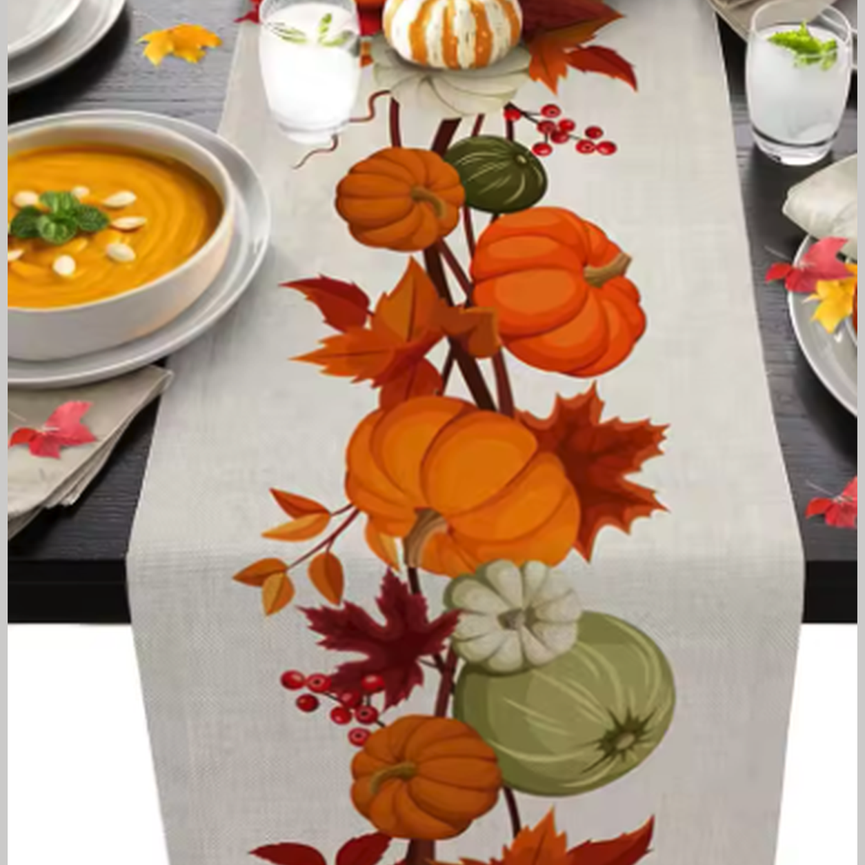 Cozy Haven Linen Autumn Table Runner - Pattern 01