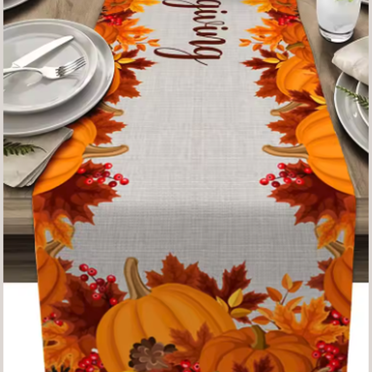 Cozy Haven Linen Autumn Table Runner - Pattern 05