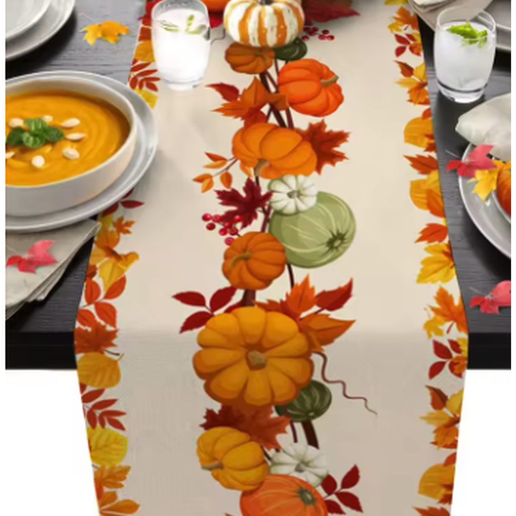 Cozy Haven Linen Autumn Table Runner - Pattern 06