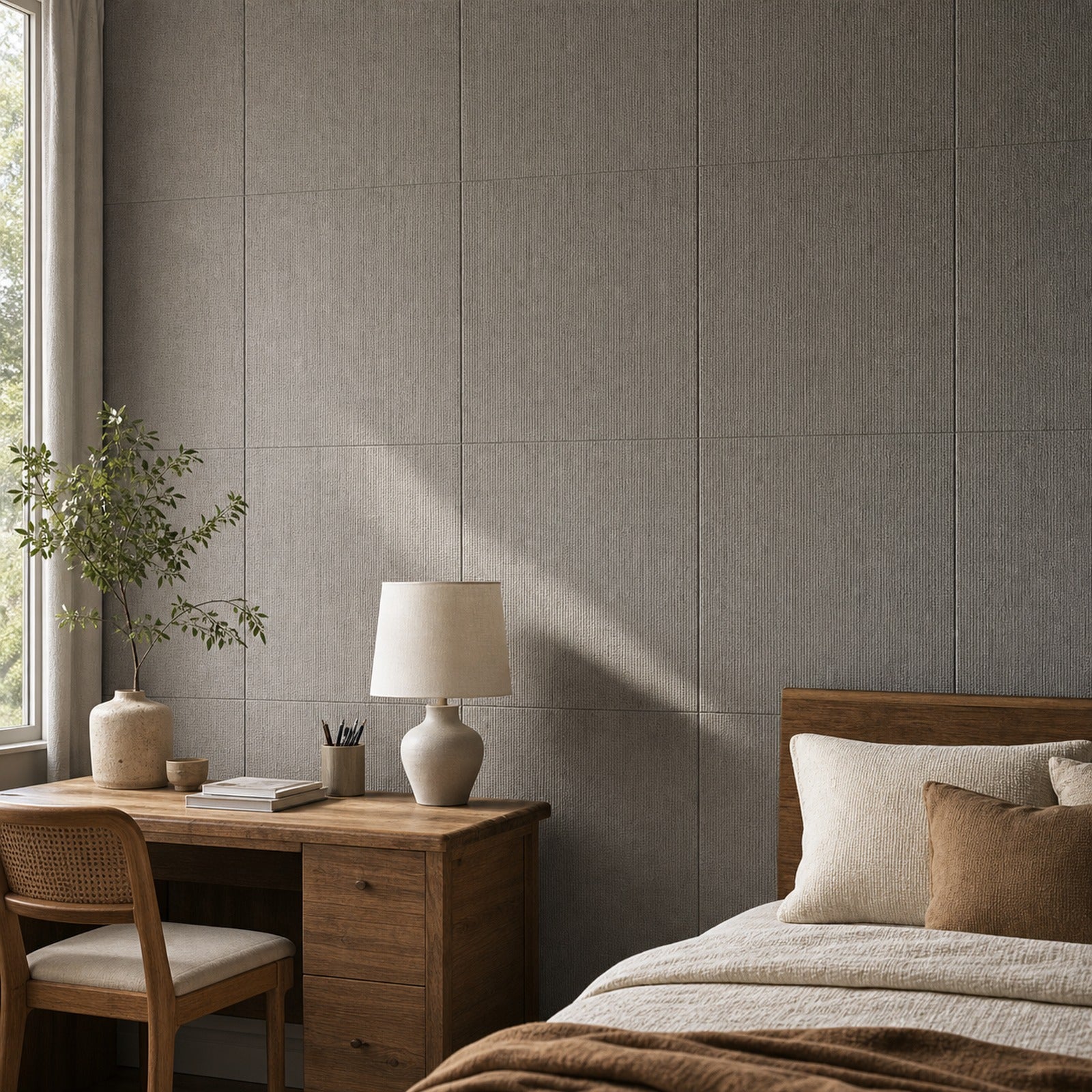 Cozy Haven Linen-Texture Peel-and-Stick Foam Wall Panel - Diatom Rock Gray B