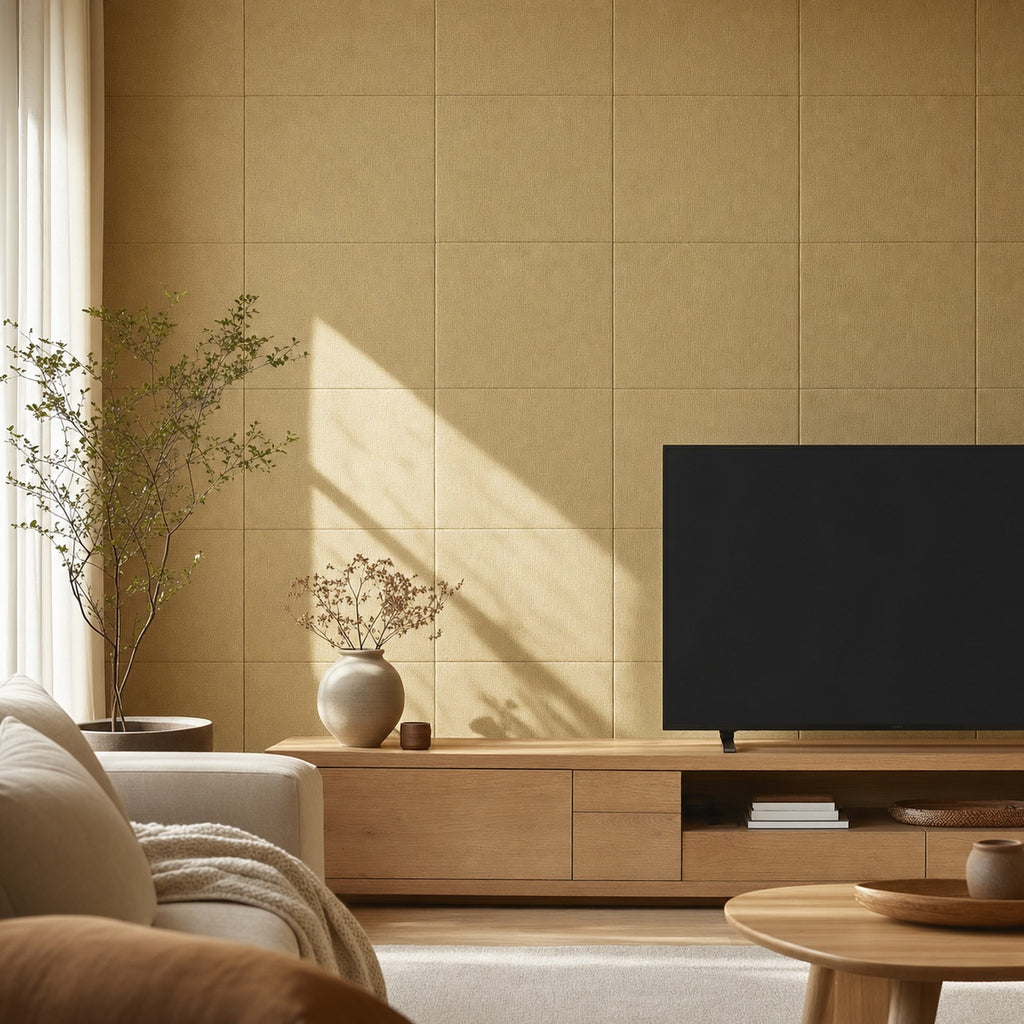 Cozy Haven Linen-Texture Peel-and-Stick Foam Wall Panel - Linen Khaki Yellow