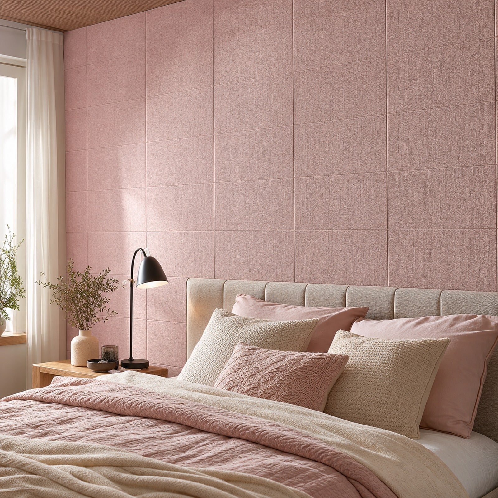Cozy Haven Linen-Texture Peel-and-Stick Foam Wall Panel - Linen Pink