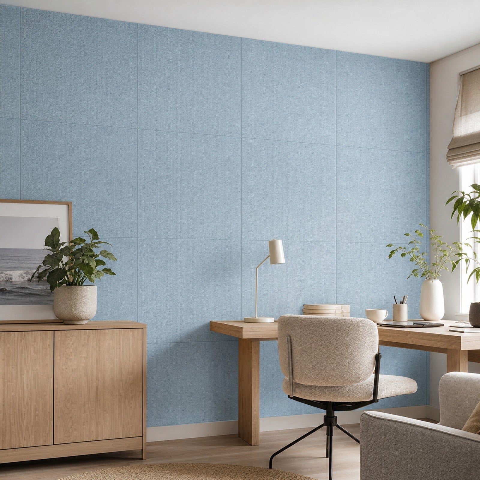 Cozy Haven Linen-Texture Peel-and-Stick Foam Wall Panel - Linen Light Blue