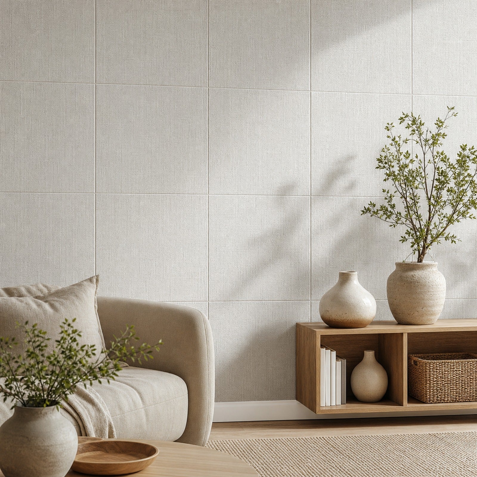 Cozy Haven Linen-Texture Peel-and-Stick Foam Wall Panel - Linen Grey White
