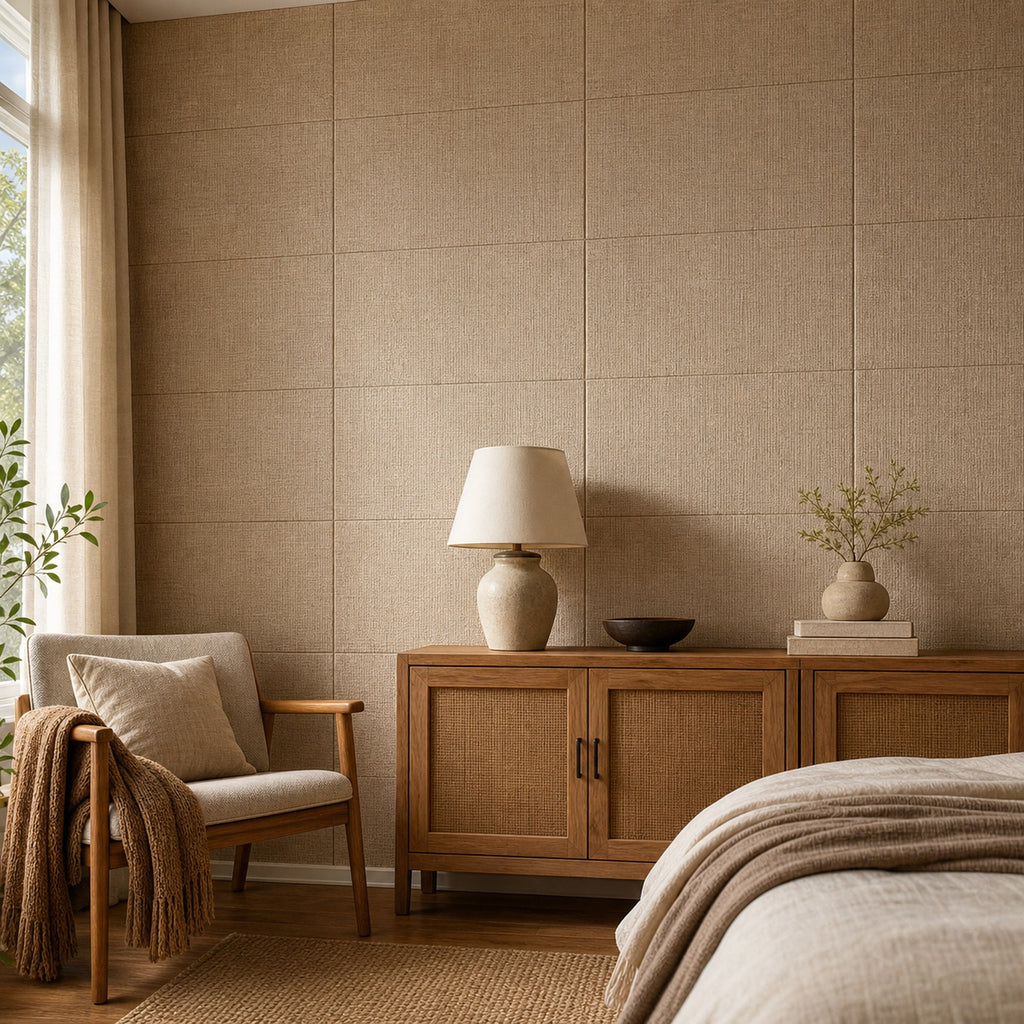 Cozy Haven Linen-Texture Peel-and-Stick Foam Wall Panel - Linen Light Brown