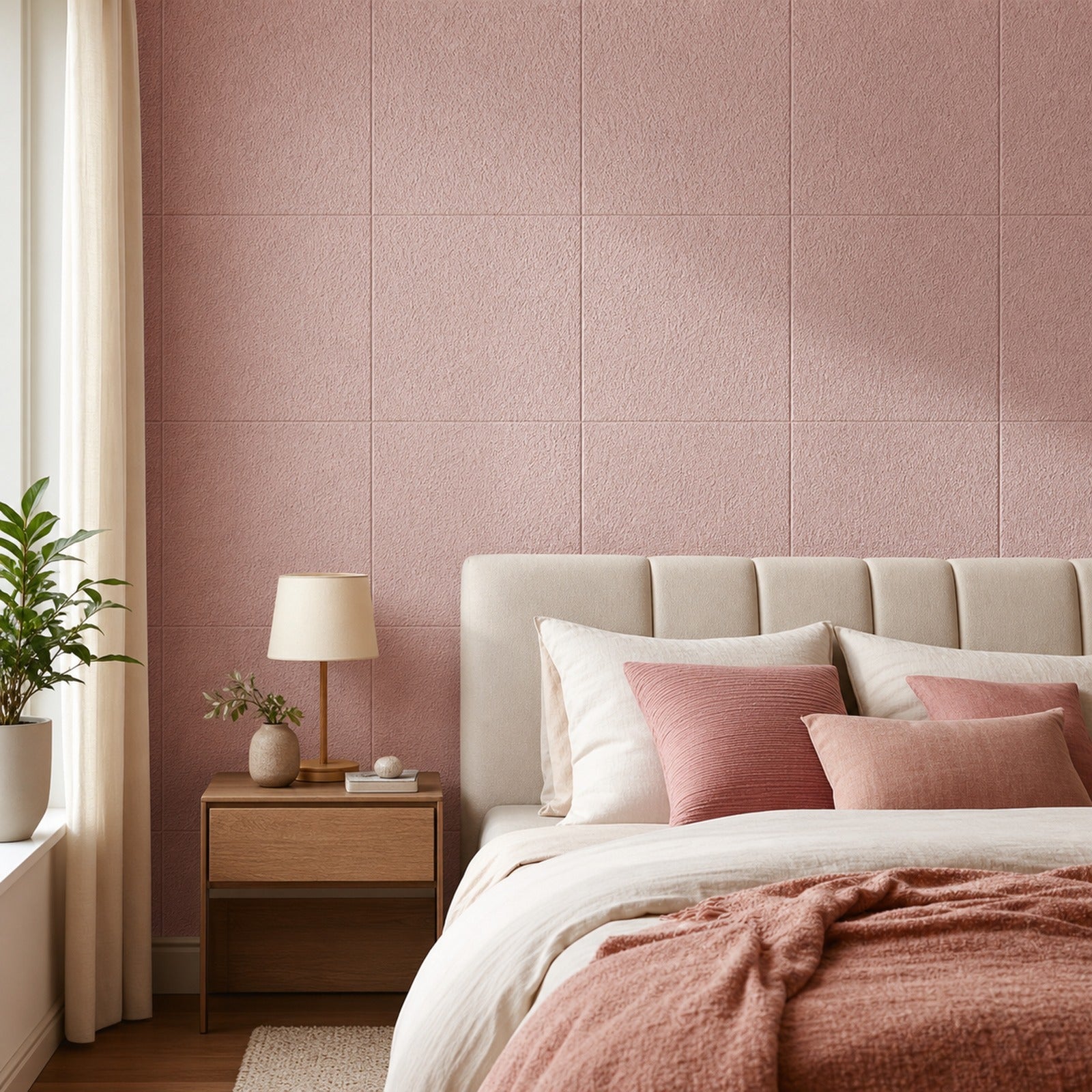 Cozy Haven Linen-Texture Peel-and-Stick Foam Wall Panel - Diatom Pink