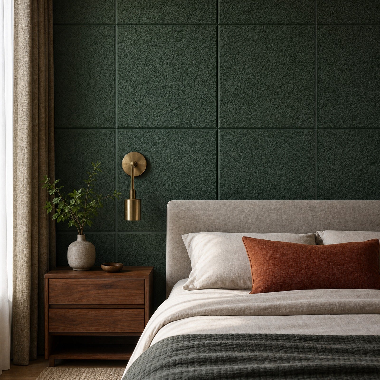 Cozy Haven Linen-Texture Peel-and-Stick Foam Wall Panel - Diatom Dark Green