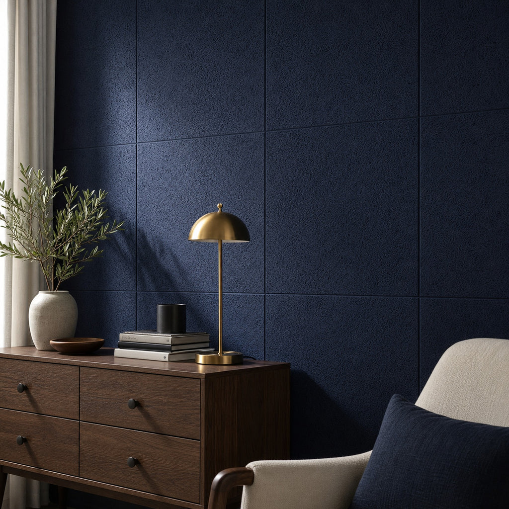 Cozy Haven Linen-Texture Peel-and-Stick Foam Wall Panel - Diatom Navy Blue
