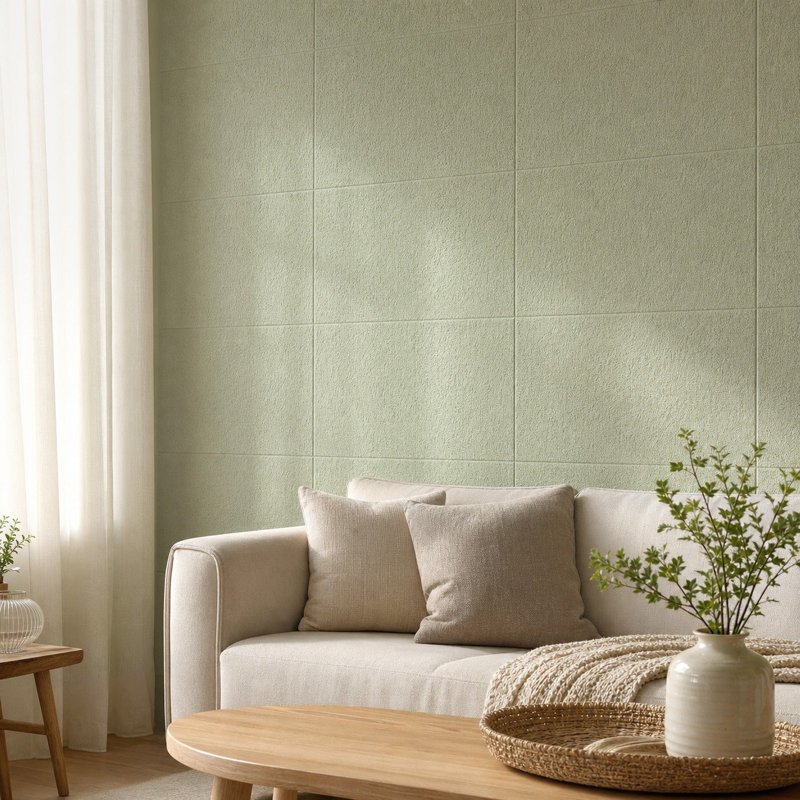 Cozy Haven Linen-Texture Peel-and-Stick Foam Wall Panel - Diatom Light Green