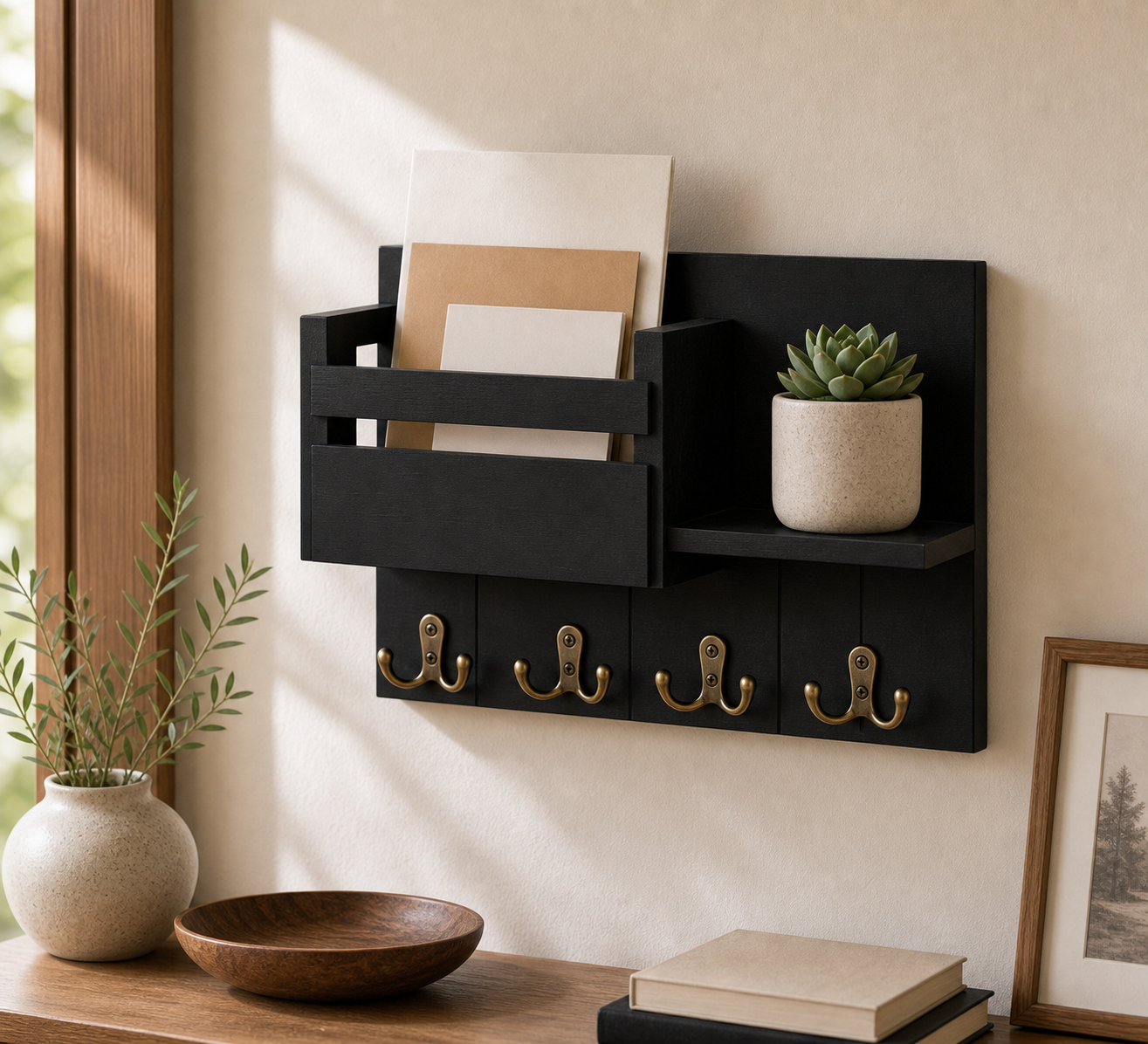 Cozy Haven wall-mounted mail and key holder black lifestyle 01