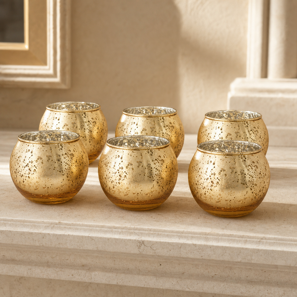 Cozy Haven Mercury Glass Votive Holders (Set of 6) — angle view