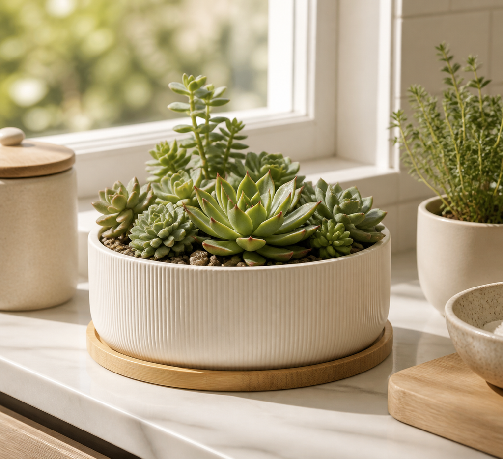 Cozy Haven Mini Ceramic Planter with Tray lifestyle image 4