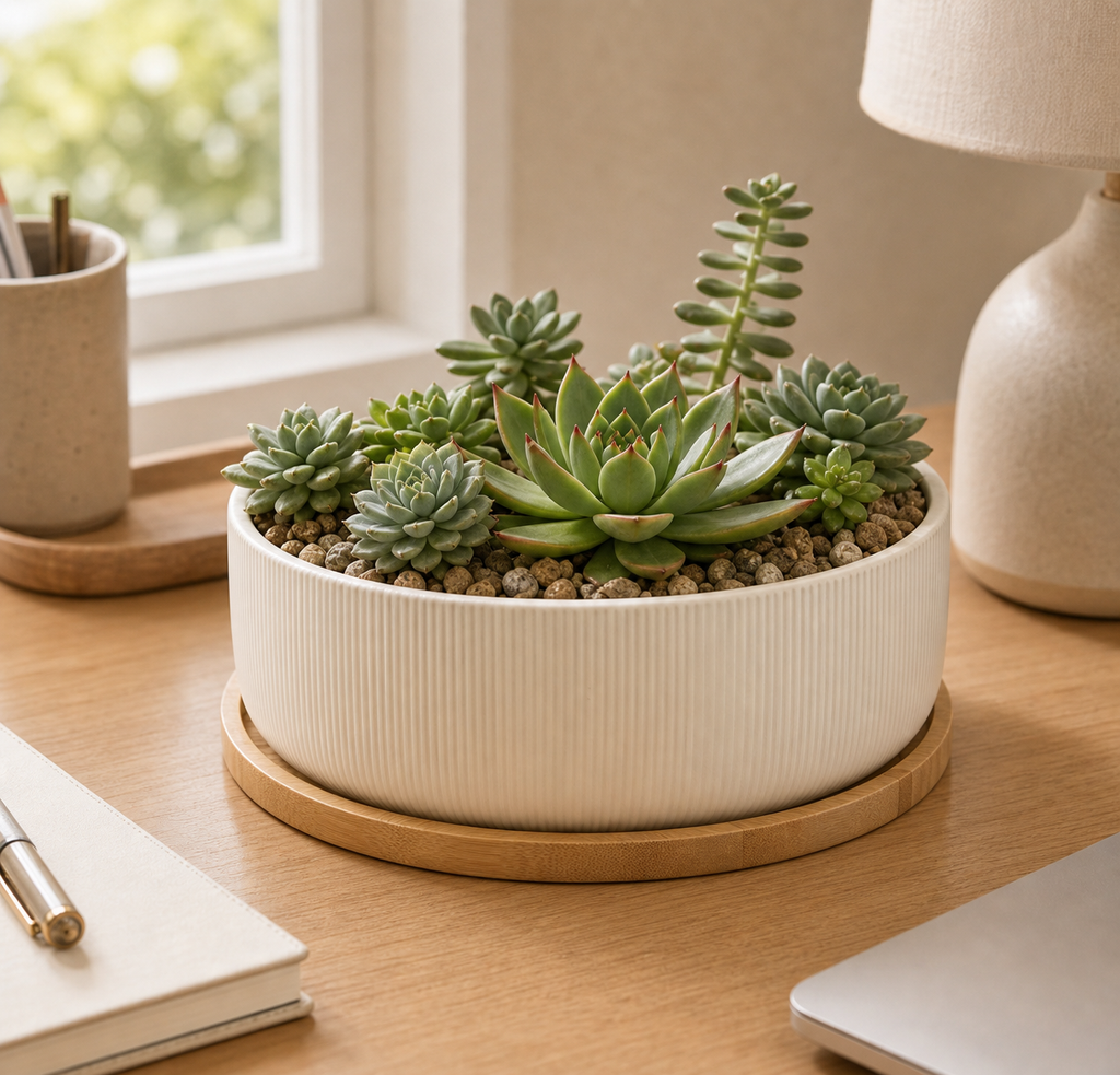 Cozy Haven Mini Ceramic Planter with Tray lifestyle image 6
