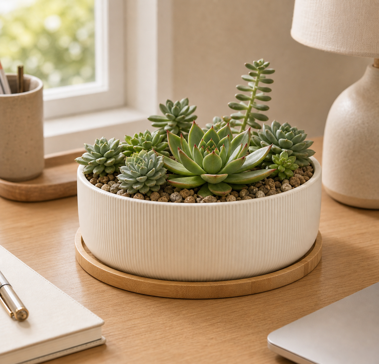 Cozy Haven Mini Ceramic Planter with Tray lifestyle image 6