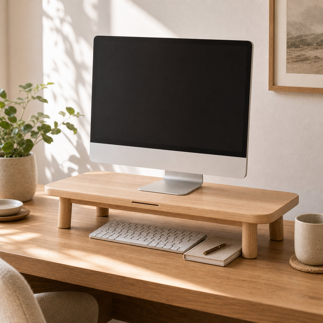 Minimal Monitor Riser Shelf warm lighting lifestyle photo 5