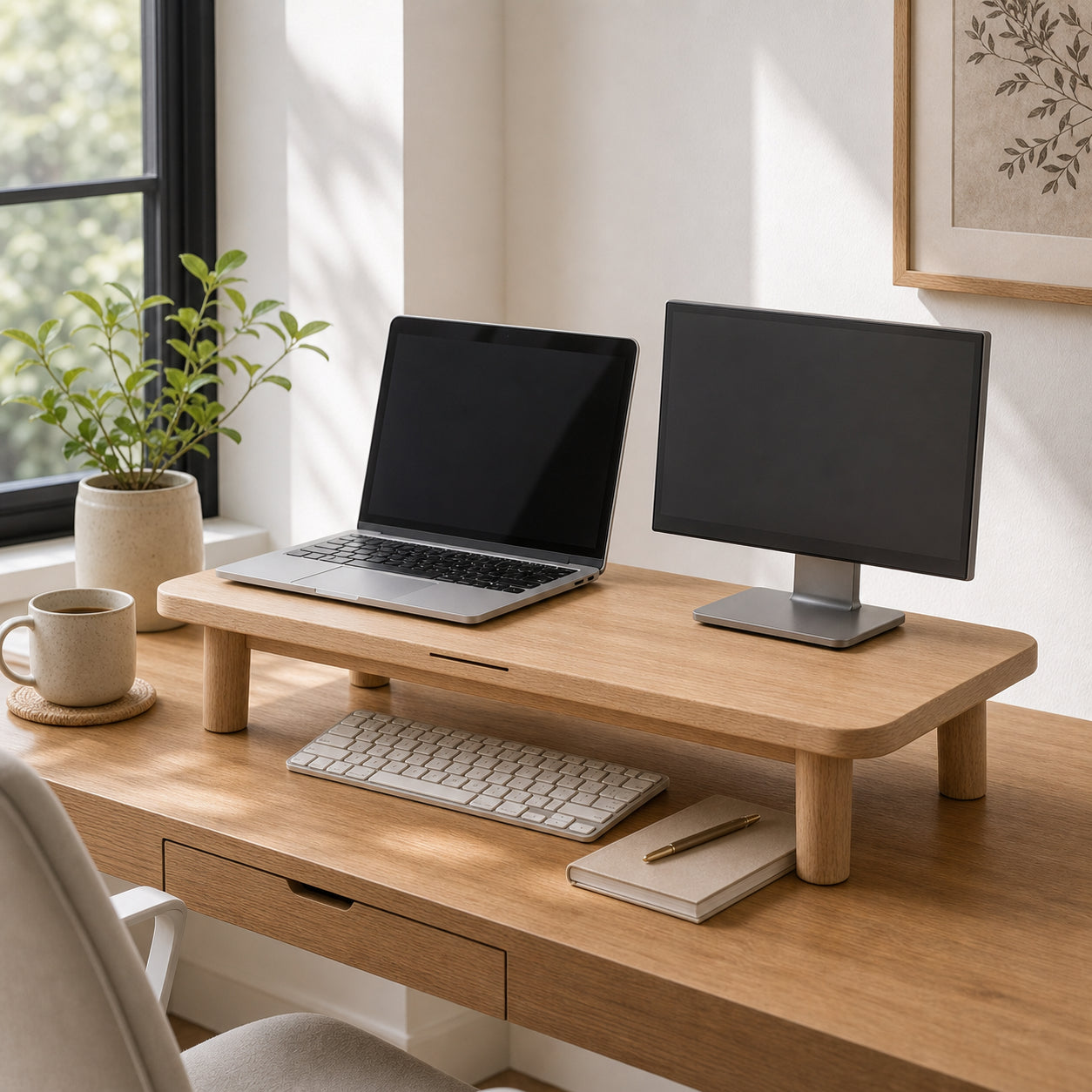 Minimal Monitor Riser Shelf warm lighting lifestyle photo 6