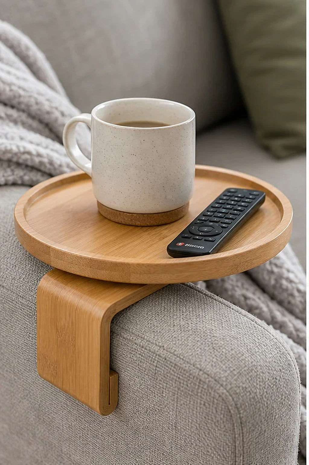 Cozy Haven Natural Wood Couch Arm Tray lifestyle image 1 for Natural Wood - 1 Piece
