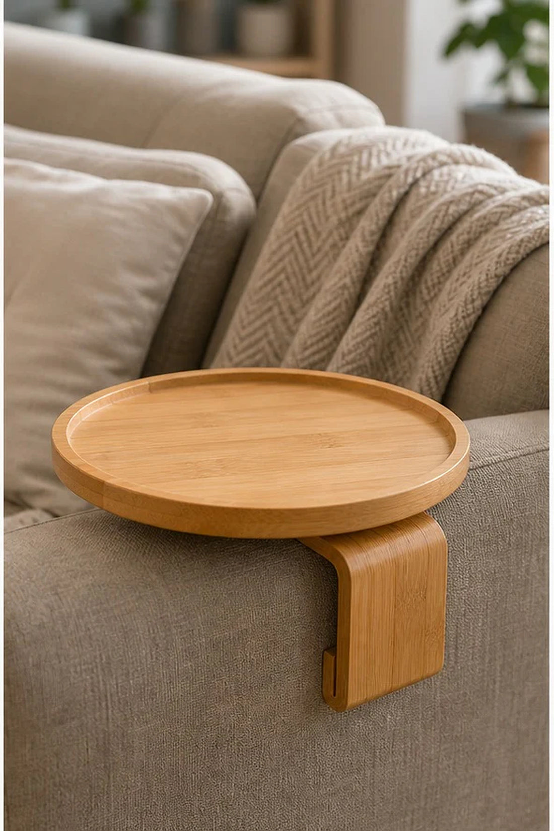 Natural Wood Couch Arm Tray