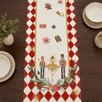 Cozy Haven Nutcracker Linen Table Runner — angle view