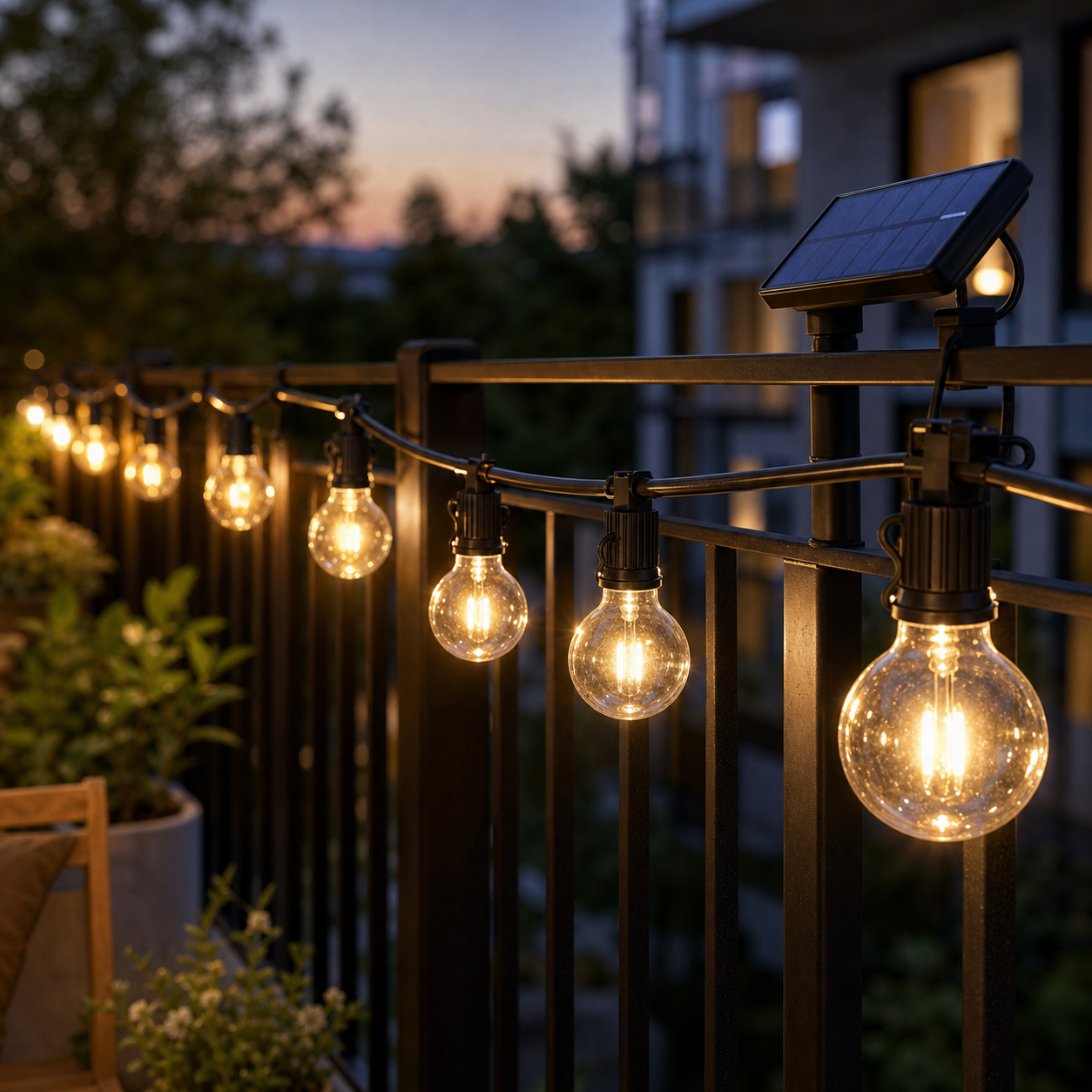 Cozy Haven Patio Solar G40 Globe String Lights lifestyle image 1 for 25 ft / 10 Bulbs; 33 ft / 15 Bulbs