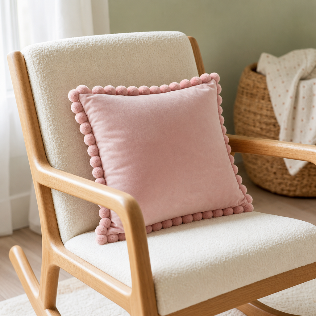 Cozy Haven Multi-Size Pom-Pom Velvet Pillow Cover - 50 x 50 cm / Blush Pink, 40 x 40 cm / Blush Pink, +1 more