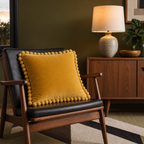 Cozy Haven Multi-Size Pom-Pom Velvet Pillow Cover - 50 x 50 cm / Mustard Yellow, 40 x 40 cm / Mustard Yellow, +1 more