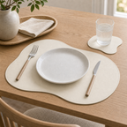 Cozy Haven PU Leather Placemat and Coaster Set Collection - Cream / 1 Set, Cream / 4-Set Bundle, Cream / 6-Set Bundle