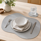 Cozy Haven PU Leather Placemat and Coaster Set Collection - Light Gray / 1 Set, Light Gray / 4-Set Bundle, Light Gray / 6-Set Bundle