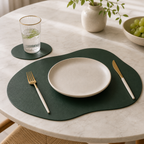 Cozy Haven PU Leather Placemat and Coaster Set Collection - Dark Green / 1 Set, Dark Green / 4-Set Bundle, Dark Green / 6-Set Bundle