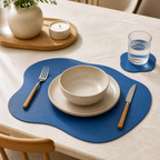 Cozy Haven PU Leather Placemat and Coaster Set Collection - Blue / 1 Set, Blue / 4-Set Bundle, Blue / 6-Set Bundle